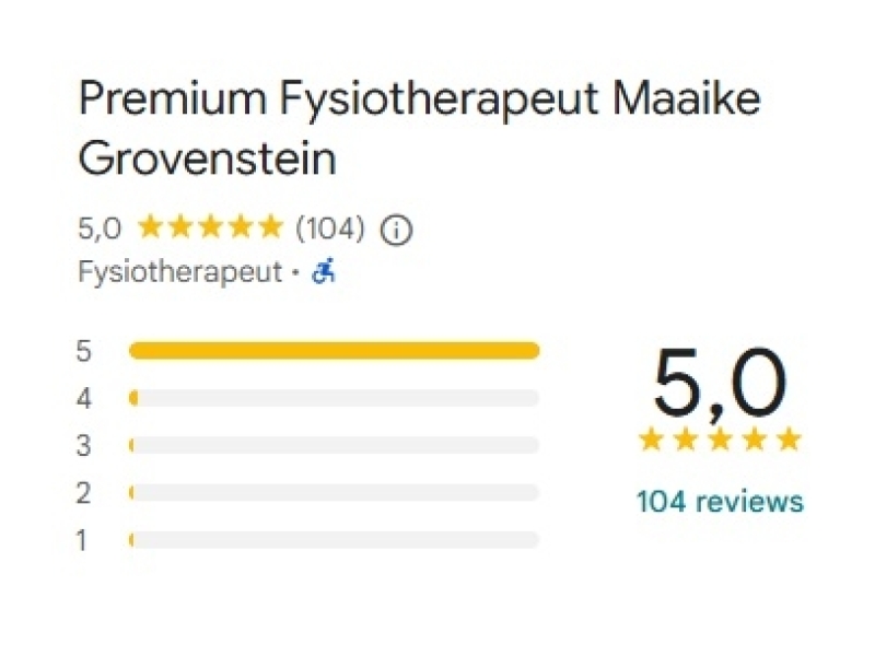 resultaten-premium-zorg-fysiotherapie 104 Google reviews voor Premium Fysiotherapeut Maaike