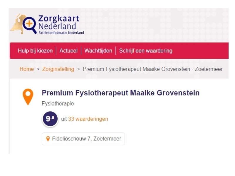 33 reviews Fysiotherapie Zorgkaart Nederland