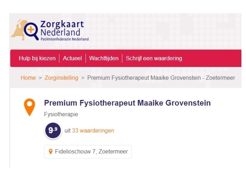 33 reviews Fysiotherapie Zorgkaart Nederland