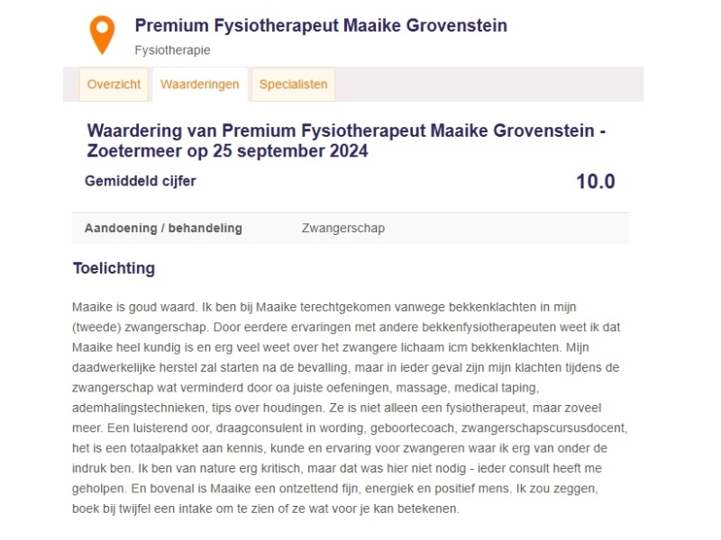 Zorgkaart NL review van Laura