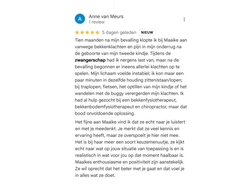 Review Anne van Meurs op Google