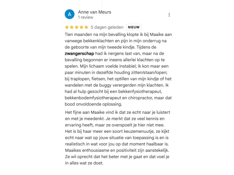 zwangerschap-fit-bevalling Review Anne van Meurs op Google