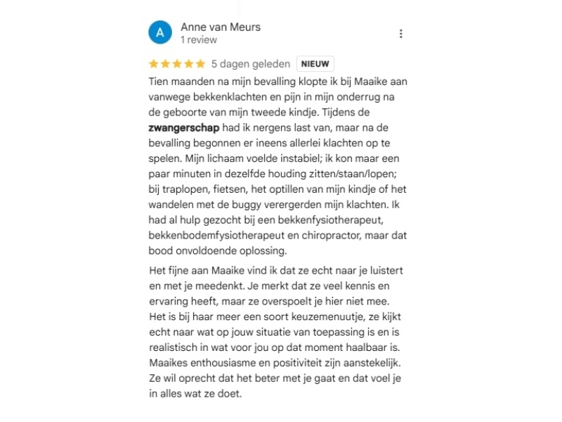 Review Anne van Meurs op Google