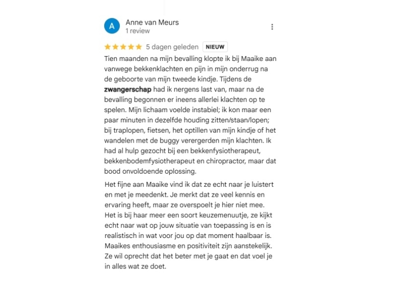 zwangerschap-fit-bevalling Review Anne van Meurs op Google