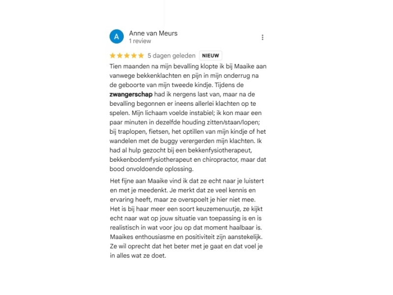 Review Anne van Meurs op Google