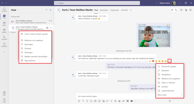 Microsoft Teams opties chatgesprek