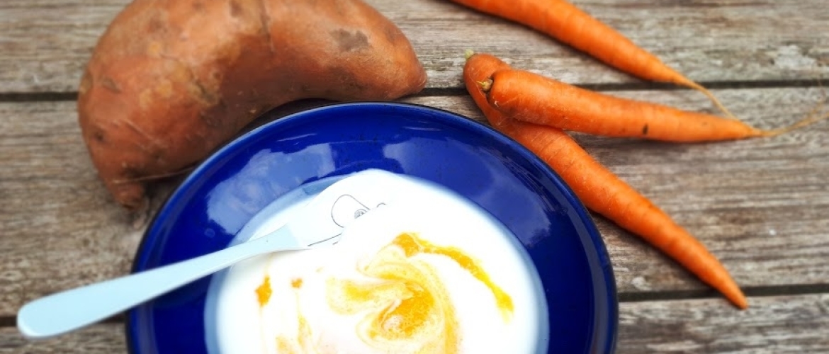 Yoghurt met wortel en zoete aardappel