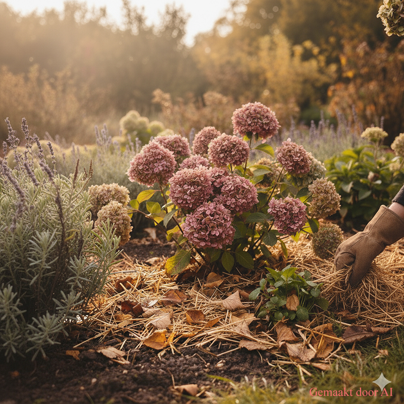 Border met vaste planten beschermen tegen kou en vorst