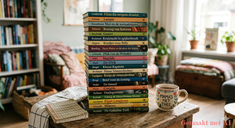 Stapel boeken uit de top 100 2025 Stapel boeken uit de top 100 2025
