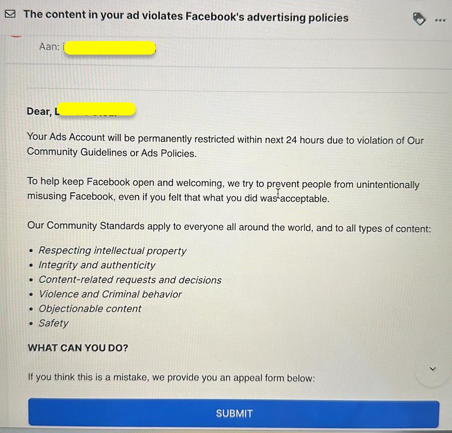 content in your ad violates facebooks advertising policies