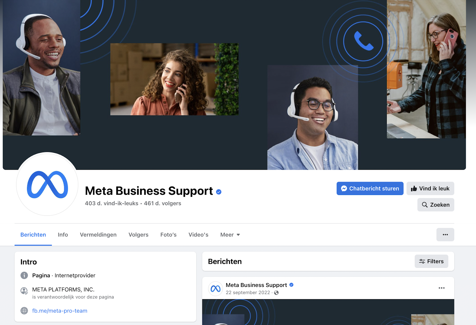 Meta Business Support Facebookpagina