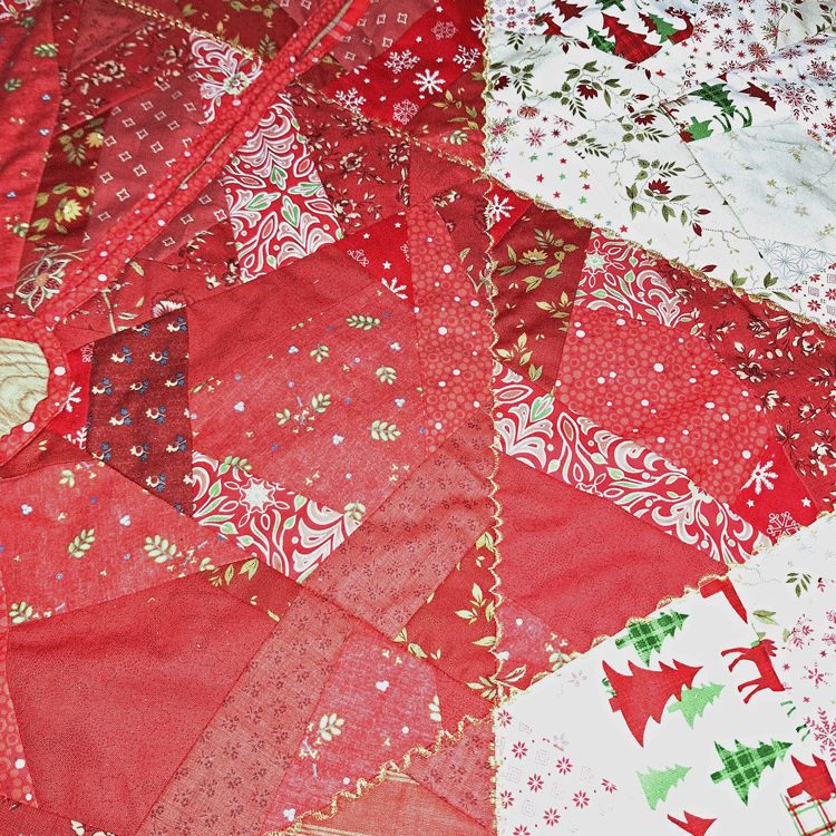 Kerstquilt borduurwerk crazy patchwork - Marlies de Vries Quiltinspiratie