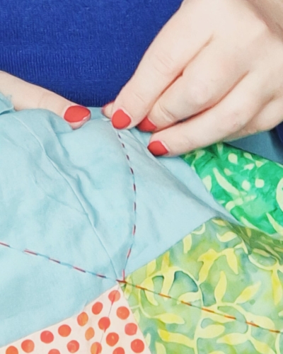 Big Stitching quilten detail - Marlies de Vries Quiltinspiratie