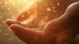 Een open hand vangt warm licht op, symbool voor de holistische benadering van massage en behandelingen bij PrakMassagepraktijk Elzinga, waarin lichaam, energie en bewustzijn samenkomen.