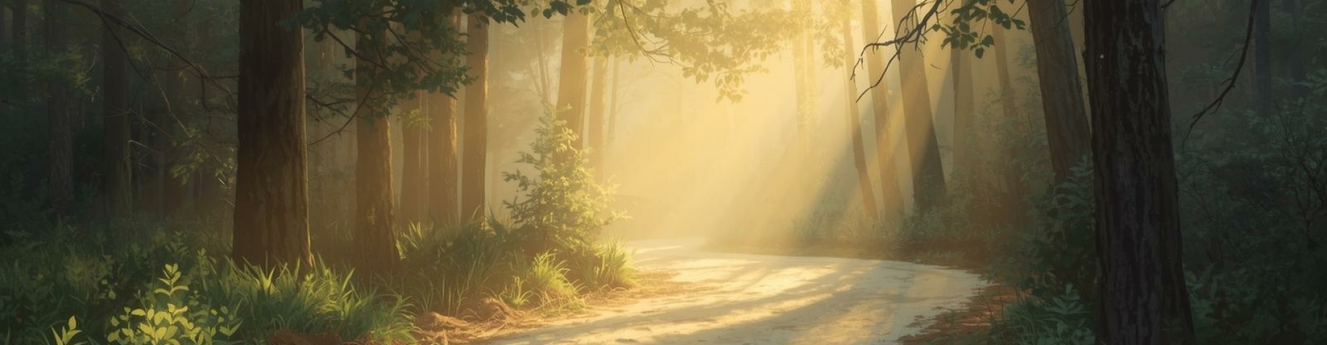 Een stil bospad in zacht ochtendlicht – symbool voor helderheid, groei en innerlijke kracht. Zacht ochtendlicht valt door de bomen op een rustig bospad. Het beeld weerspiegelt het pad van ervaring binnen Massagepraktijk Elzinga: een reis van lichaam naar bewustzijn, van crisis naar kracht, met beide voeten op de aarde en het hart in het veld.