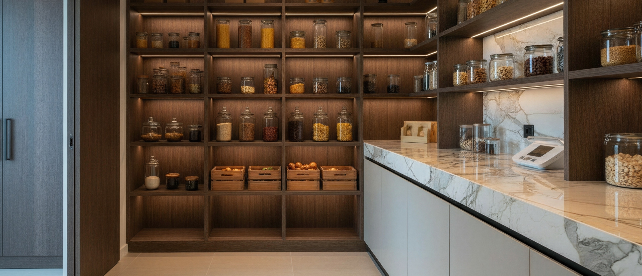 bijruimtes die rust brengen, was en voorraad slim gegroepeerd, rustige bijkeuken in woning