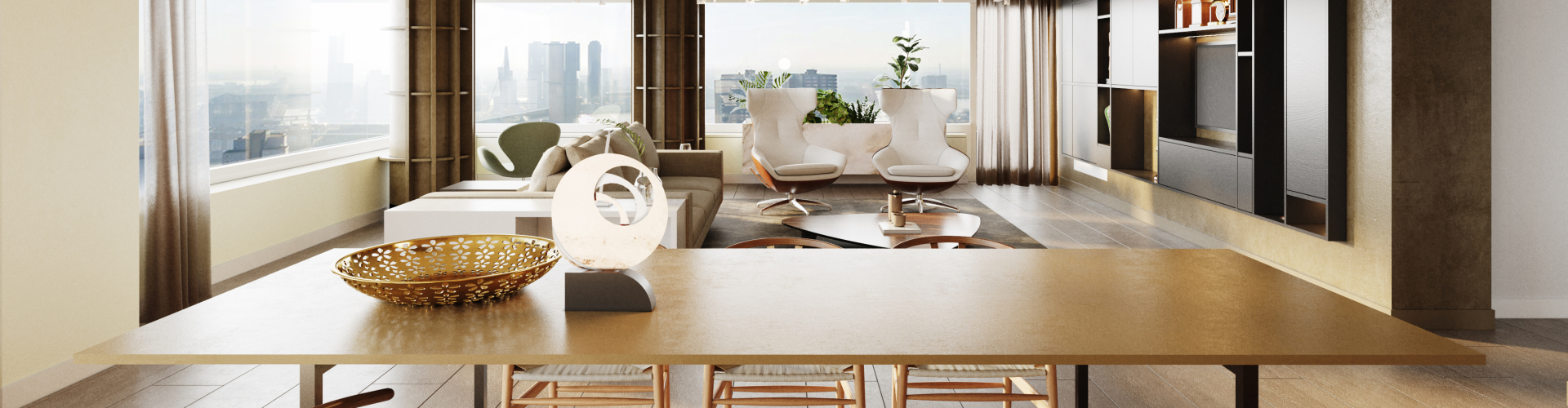 Interieur penthouse Cooltower Rotterdam uitzicht op de Rotterdam en de Nieuwe Maas