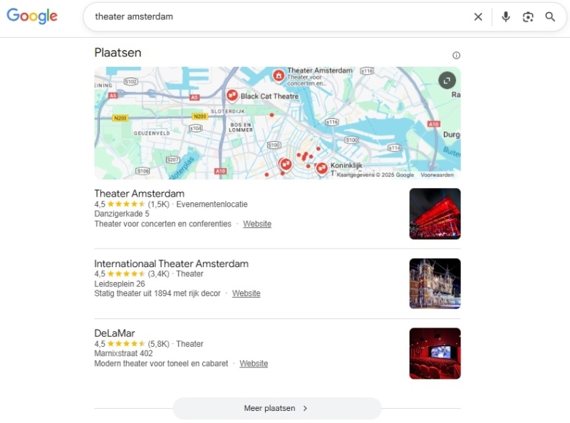 Voorbeelden van theaters met een Google Bedrijfsprofiel