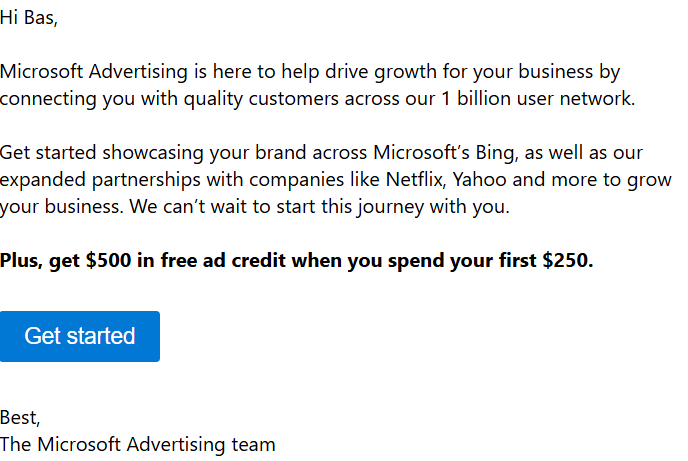 Gratis advertentiebudget van Bing Gratis SEA-advertentiebudget van Bing