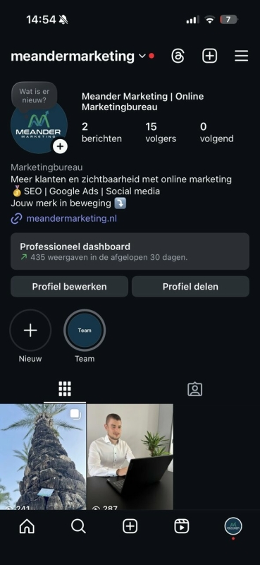 Instagram account Meander Marketing
