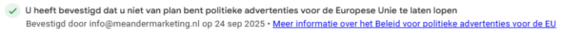 Politieke advertenties google ads bevestiging en voltooid