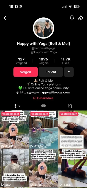 TikTok marketing voor de promotie van yoga voorbeeld account
