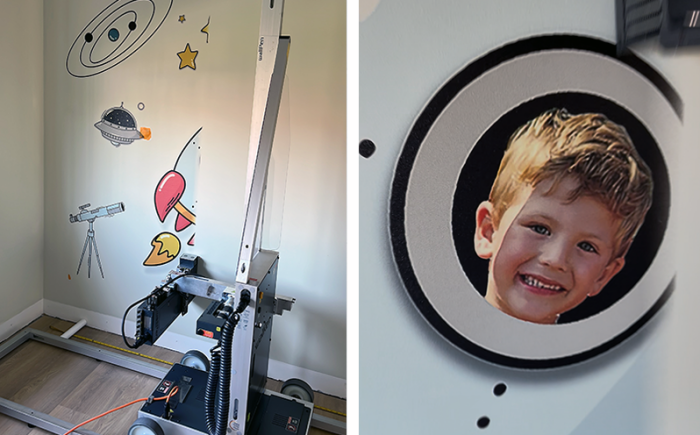 Fotowand met raket en persoonlijke foto in kinderkamer Lichtenvoorde