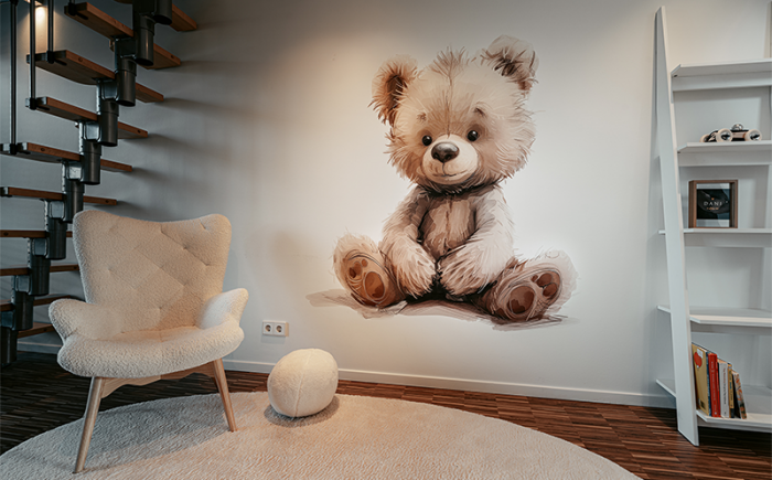 Grote muurdecoratie teddybeer in kinderkamer