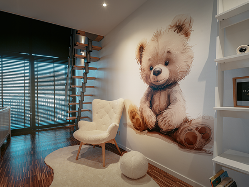 Muurprint teddybeer in kinderkamer