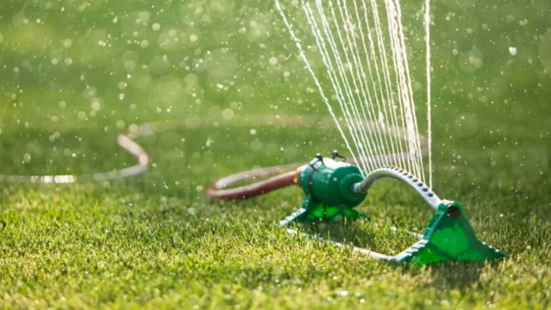 Gazon beregenen tijdens hitte Gazon sproeien tijdens droogte en warme zomerdagen