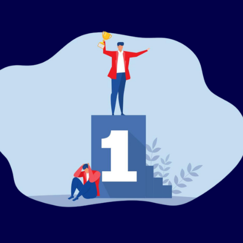 Drawing stockphoto van een mannetje dat wint van zichzelf