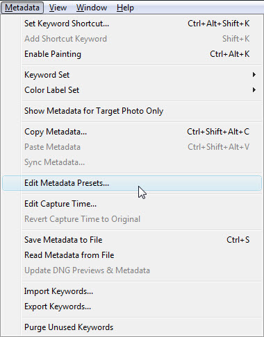 Adobe Lightroom Metadata Presets