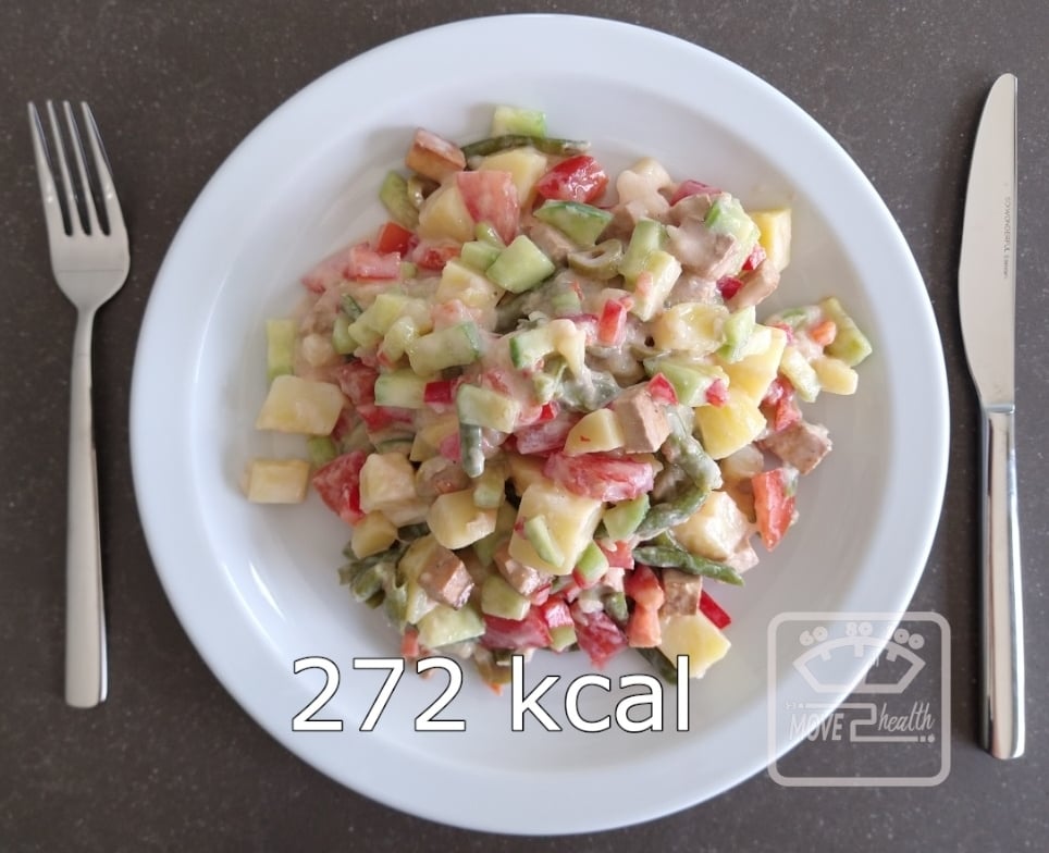 Aardappelsalade met gemarineerde tofu gezond en caloriearm recept 272 kcal portie