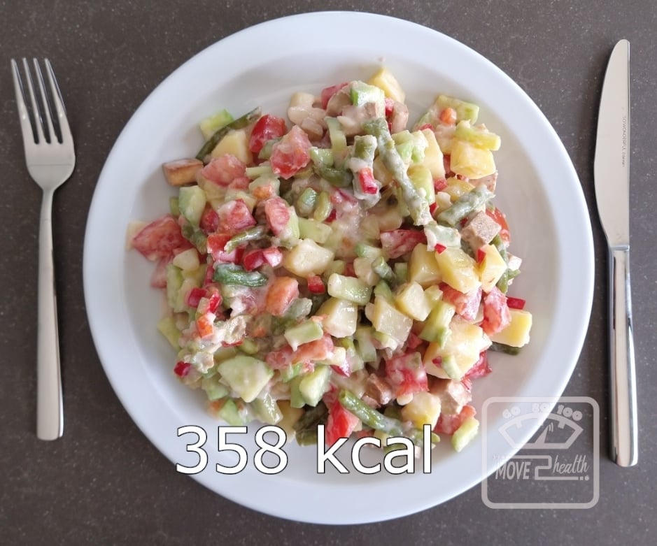 Aardappelsalade met gemarineerde tofu gezond en caloriearm recept 358 kcal portie