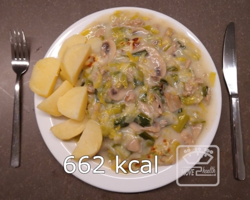 Ovenschotel van prei en kippengehakt gezond en caloriearm recept 662 kcal voedingswaarde
