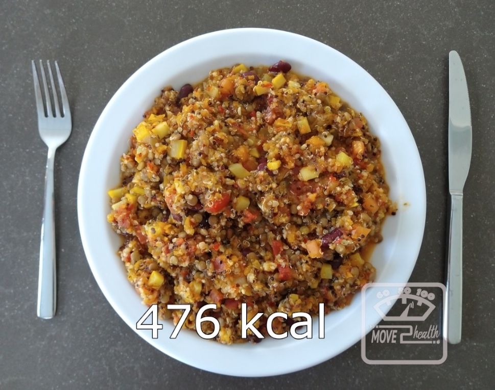veganistische wok met quinoa en zomergroenten gezond en caloriearm 476 kcal portie voedingswaarde