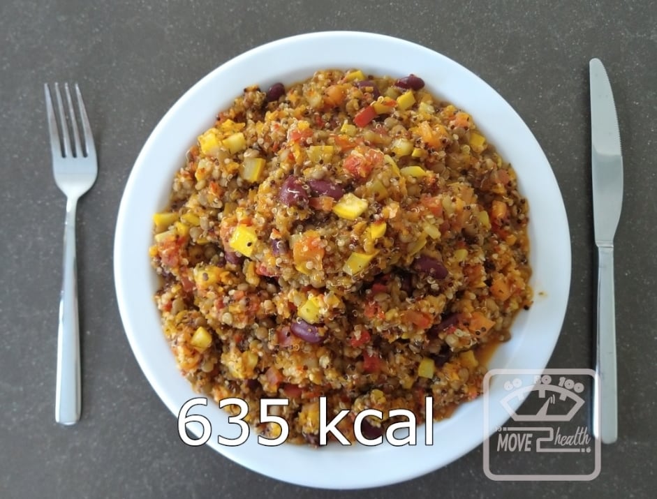 veganistische wok met quinoa en zomergroenten gezond en caloriearm 635 kcal portie voedingswaarde