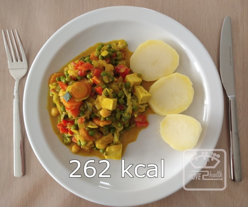 Vegetarische groentecurry met tofu en kikkererwten gezond en caloriearm recept 262 kcal