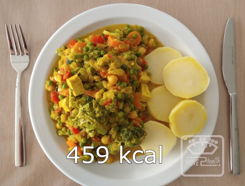 Vegetarische groentecurry met tofu en kikkererwten gezond en caloriearm recept 459 kcal