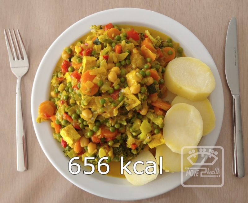 Vegetarische groentecurry met tofu en kikkererwten gezond en caloriearm recept 656 kcal