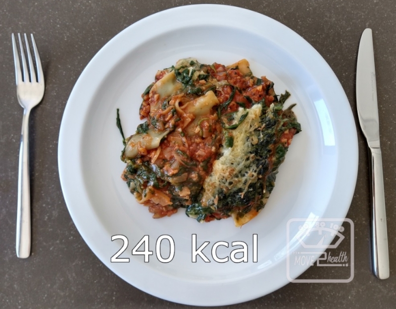 Vegetarische lasagne met spinazie en seitan gehakt 240 kcal portie