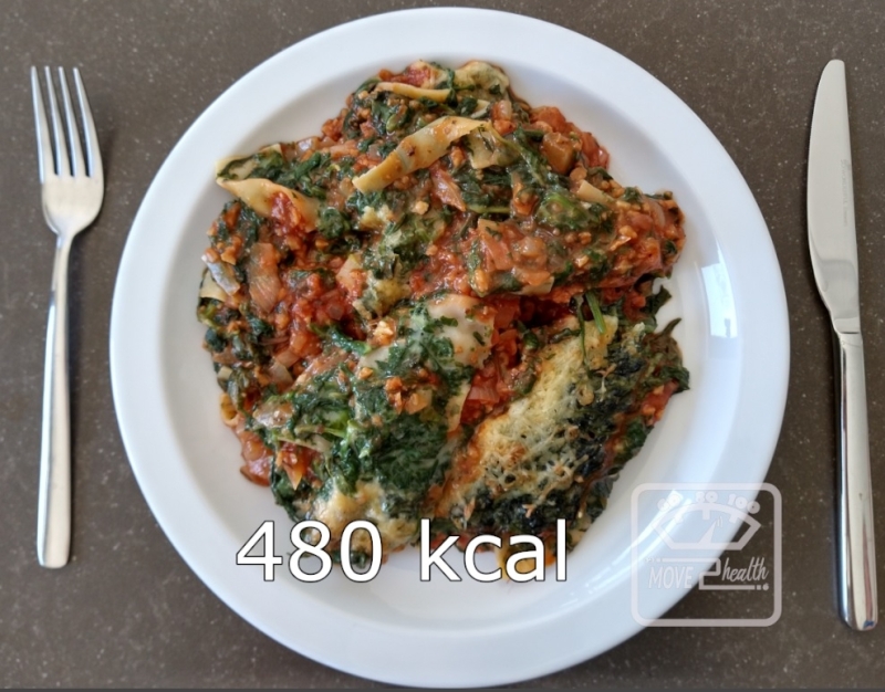 Vegetarische lasagne met spinazie en seitan gehakt 480 kcal portie