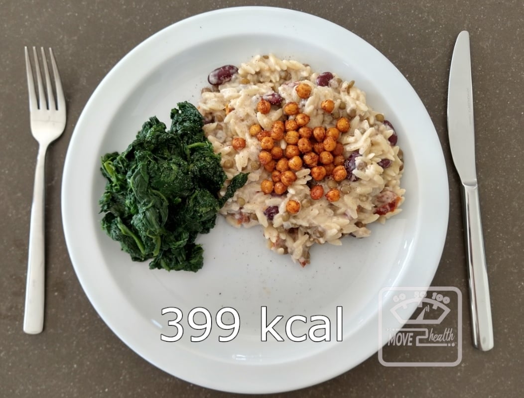 vegetarische risoni met spinazie gezond caloriearm recept voedingswaarde 399 kcal portie