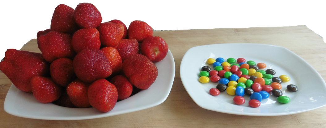 meer eten om af te vallen - aardbeien vs m&m's