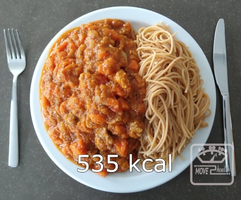Winterse spaghetti bolognese met pompoen gezond en caloriearm 535 kcal