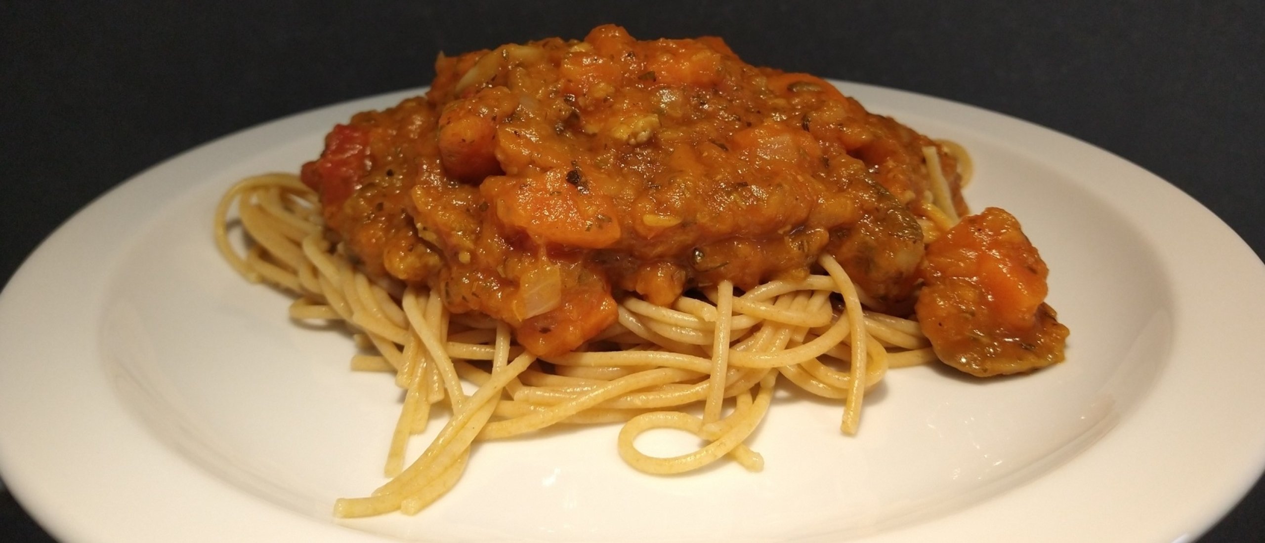 Winterse spaghetti bolognese met pompoen