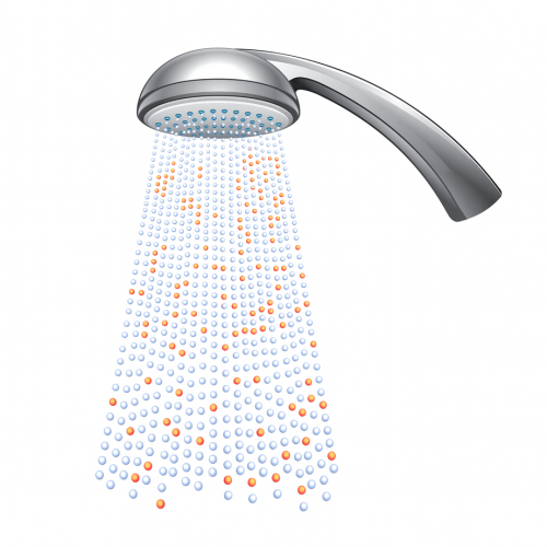 Douchekop met water druppels besmet met bacterie