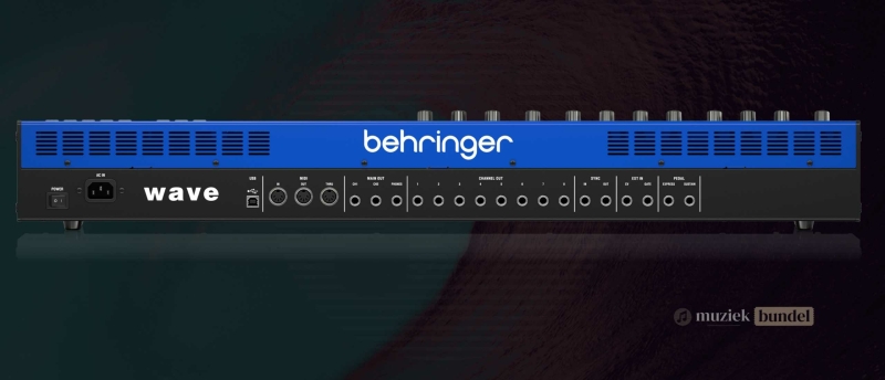 Technische specificaties van de Behringer Wave Synthesizer, inclusief polyfonie, filters, oscillatoren, connectiviteit en prestatiemogelijkheden.