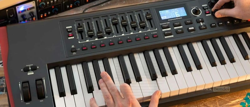 Overzicht van de belangrijkste kenmerken van de Novation Impulse 61 MIDI keyboard.