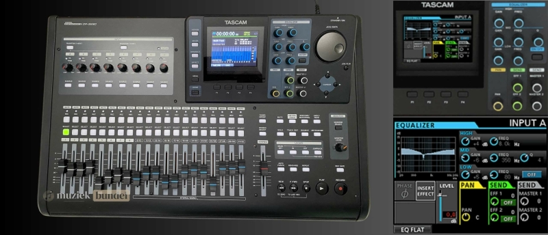 Een overzicht van de belangrijkste kenmerken van de Tascam DP-32SD, waaronder 32 tracks, simultane opname en ingebouwde effecten.